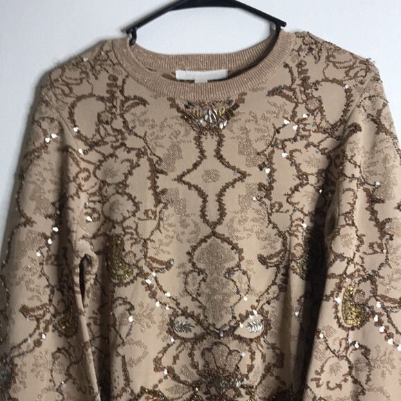 Jonathan simkhai pullover sweater with golden embellishments puffy sleeves Small - Picture 2 of 15